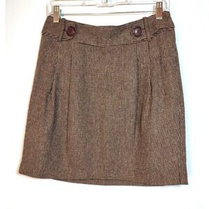 Loft Tweed Pleated Knee Length Skirt Hidden Pockets Brown Wine Cream Size 2